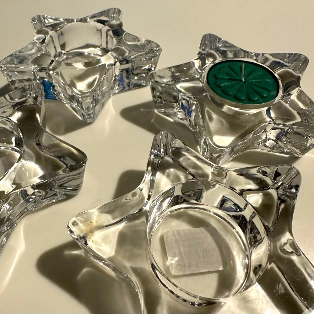Crate & Barrel Star Tea Light Clear- Four NWT
